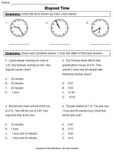 Name Elapsed Time Directions Write the time shown