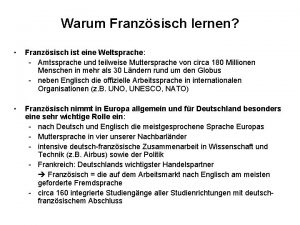 Warum Franzsisch lernen Franzsisch ist eine Weltsprache Amtssprache