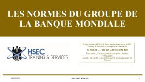 LES NORMES DU GROUPE DE LA BANQUE MONDIALE