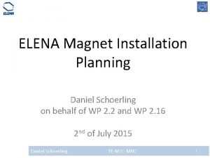 ELENA Magnet Installation Planning Daniel Schoerling on behalf