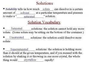 Solutions solute can dissolve in a certain Solubility