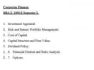Corporate Finance BBA 2 20012 Semester 2 1