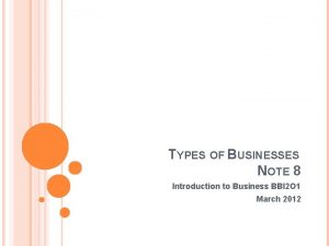 TYPES OF BUSINESSES NOTE 8 Introduction to Business