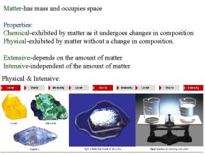 Matterhas mass and occupies space Properties Chemicalexhibited by