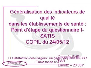 Gnralisation des indicateurs de qualit dans les tablissements