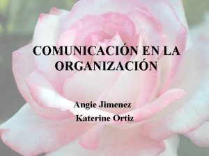 COMUNICACIN EN LA ORGANIZACIN Angie Jimenez Katerine Ortiz