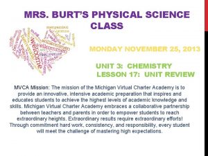 MRS BURTS PHYSICAL SCIENCE CLASS MONDAY NOVEMBER 25