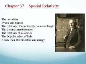 Chapter 37 Special Relativity The postulates Events and