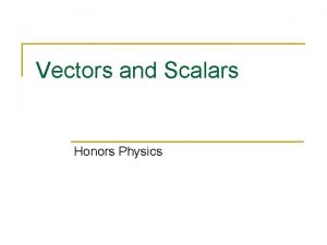 Vectors and Scalars Honors Physics Scalar A SCALAR