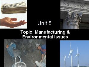 Unit 5 Topic Manufacturing Environmental Issues Environmental Threats