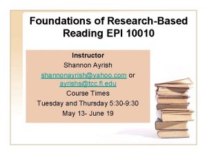 Foundations of ResearchBased Reading EPI 10010 Instructor Shannon