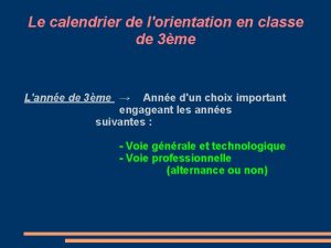 Le calendrier de lorientation en classe de 3me