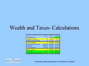 Wealth and Taxes Calculations Lectures in Macroeconomics Charles