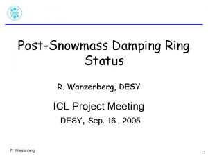 PostSnowmass Damping Ring Status R Wanzenberg DESY ICL