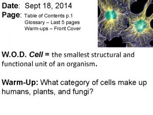 Date Sept 18 2014 Page Table of Contents