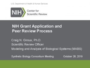 NIH Grant Application and Peer Review Process Craig