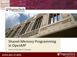 SharedMemory Programming in Open MP Advanced Research Computing