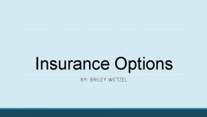 Insurance Options BY BRILEY WETZEL Property Insurance Real