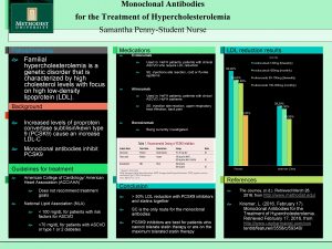Monoclonal Antibodies for the Treatment of Hypercholesterolemia Samantha