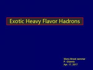 Exotic Heavy Flavor Hadrons Stony Brook seminar P