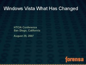 Windows Vista What Has Changed HTCIA Conference San