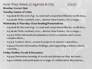 Inver Prep Week 22 Agenda Obj 23 27