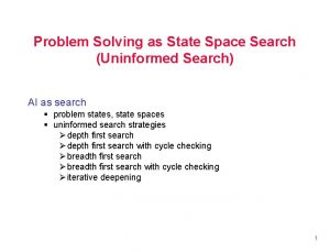 Problem Solving as State Space Search Uninformed Search