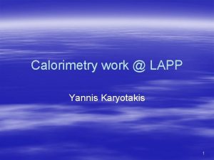 Calorimetry work LAPP Yannis Karyotakis 1 Work plan