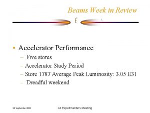 Beams Week in Review f Accelerator Performance Five