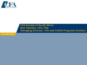 CFA Society of South Africa Bob Johnson CFA