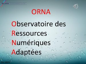 ORNA Observatoire des Ressources Numriques Adaptes Eric GREFF