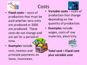 Costs Variable costs costs of Fixed costs costs