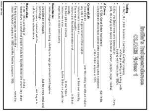 Indias Independence CLOZE Notes 1 Trading In 1601