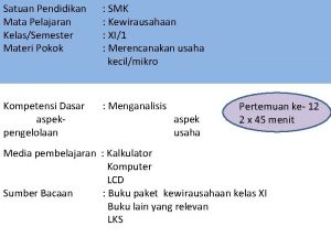 Satuan Pendidikan Mata Pelajaran KelasSemester Materi Pokok SMK