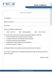 Dossier dadhsion Demande dadhsion Je soussigne Agissant en