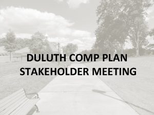 DULUTH COMP PLAN STAKEHOLDER MEETING OUTREACH Stakeholder Roles