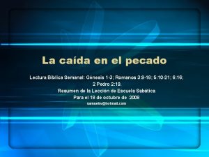 La cada en el pecado Lectura Bblica Semanal