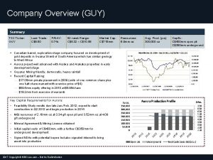 Company Overview GUY Summary TSX Ticker GUY Last