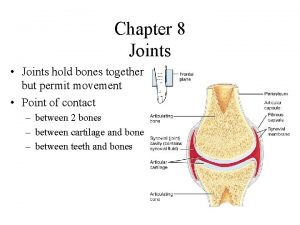 Chapter 8 Joints Joints hold bones together but