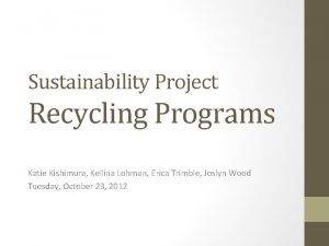 Sustainability Project Recycling Programs Katie Kishimura Kellina Lohman