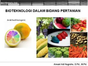 BIOTEKNOLOGI DALAM BIDANG PERTANIAN Anwari Adi Nugroho S