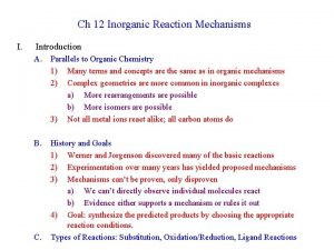 Ch 12 Inorganic Reaction Mechanisms I Introduction A