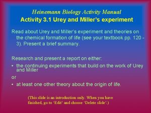 Heinemann Biology Activity Manual Activity 3 1 Urey