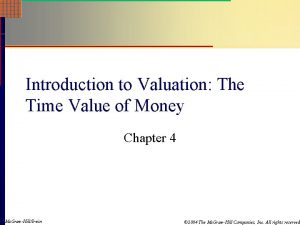 Introduction to Valuation The Time Value of Money