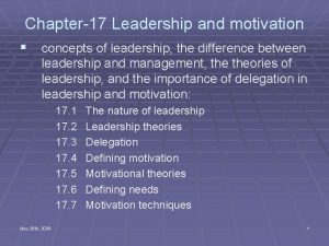 Chapter17 Leadership and motivation concepts of leadership the