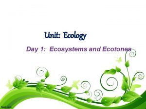 Unit Ecology Day 1 Ecosystems and Ecotones Ecosystems