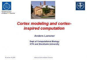 STOCKHOLM BRAIN INSTITUTE Cortex modeling and cortexinspired computation