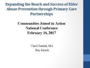 Expanding the Reach and Success of Elder Abuse