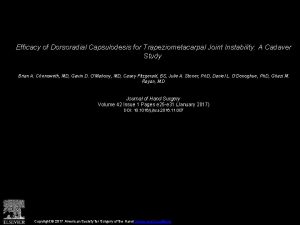 Efficacy of Dorsoradial Capsulodesis for Trapeziometacarpal Joint Instability