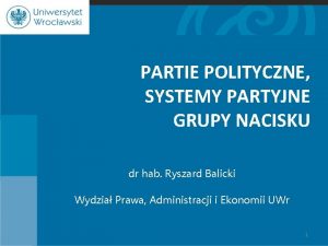 PARTIE POLITYCZNE SYSTEMY PARTYJNE GRUPY NACISKU dr hab